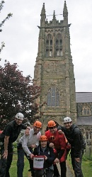Getting ready for the fundraising abseil down the belltower at St Patrick's.